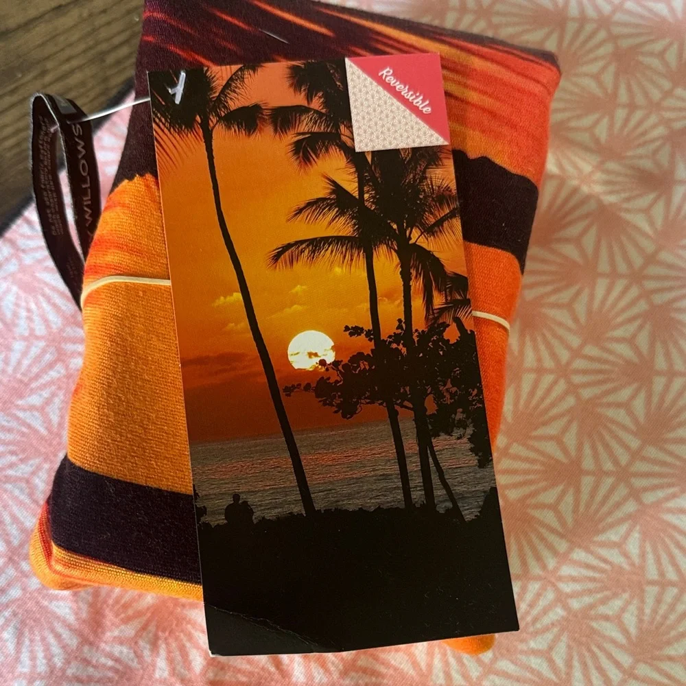 Sunset Beach Microfiber Towel with Palm Tree Design, Reversible, Size 35” x 70”